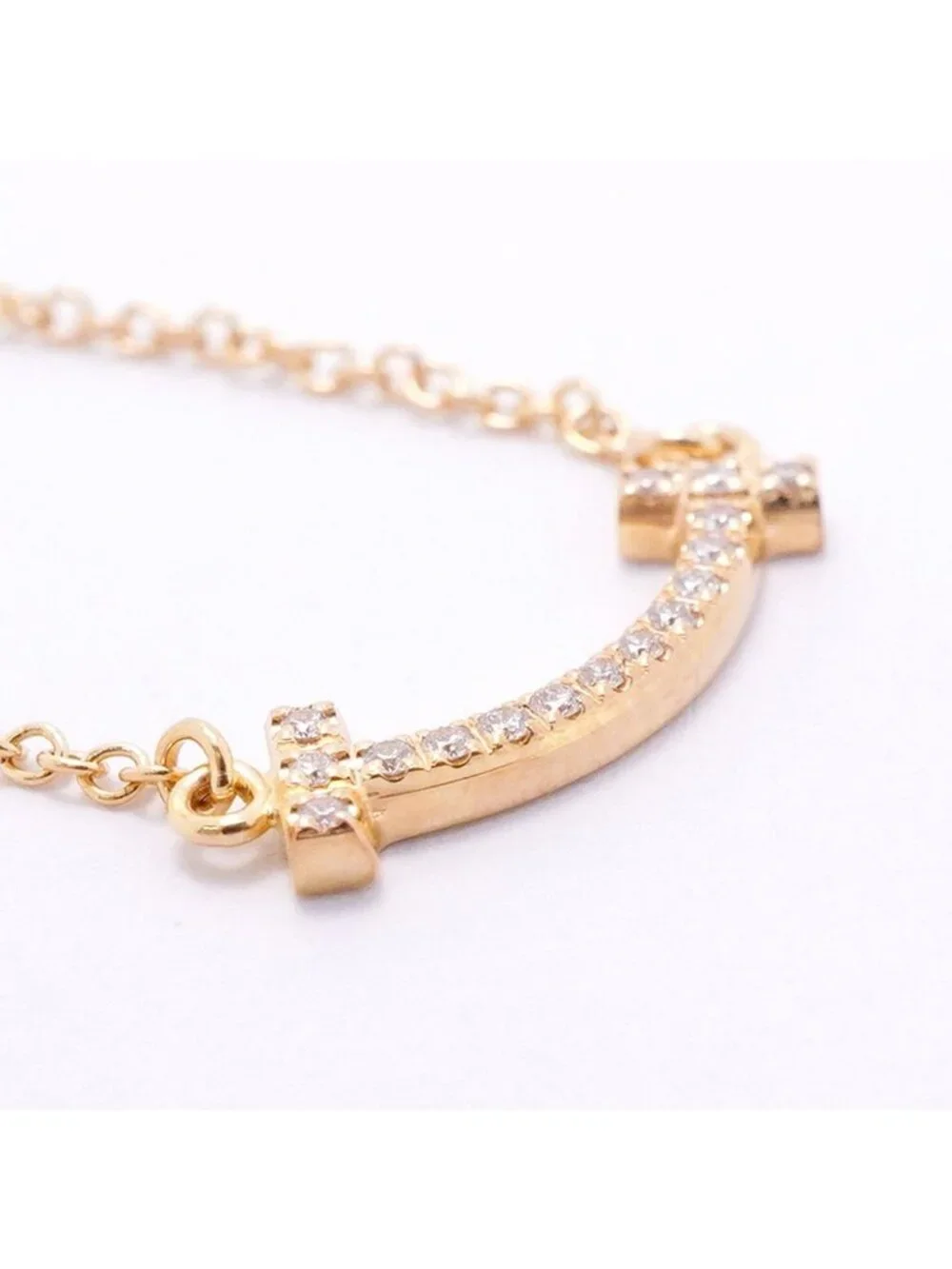 Tiffany & Co Necklace T Smile Mini 18k Pink Gold Diamond